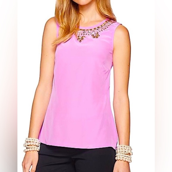 Lilly Pulitzer Tops - Lily Pulitzer 100% Silk Havana Top with‎ Embellishment Size Medium in Orchid